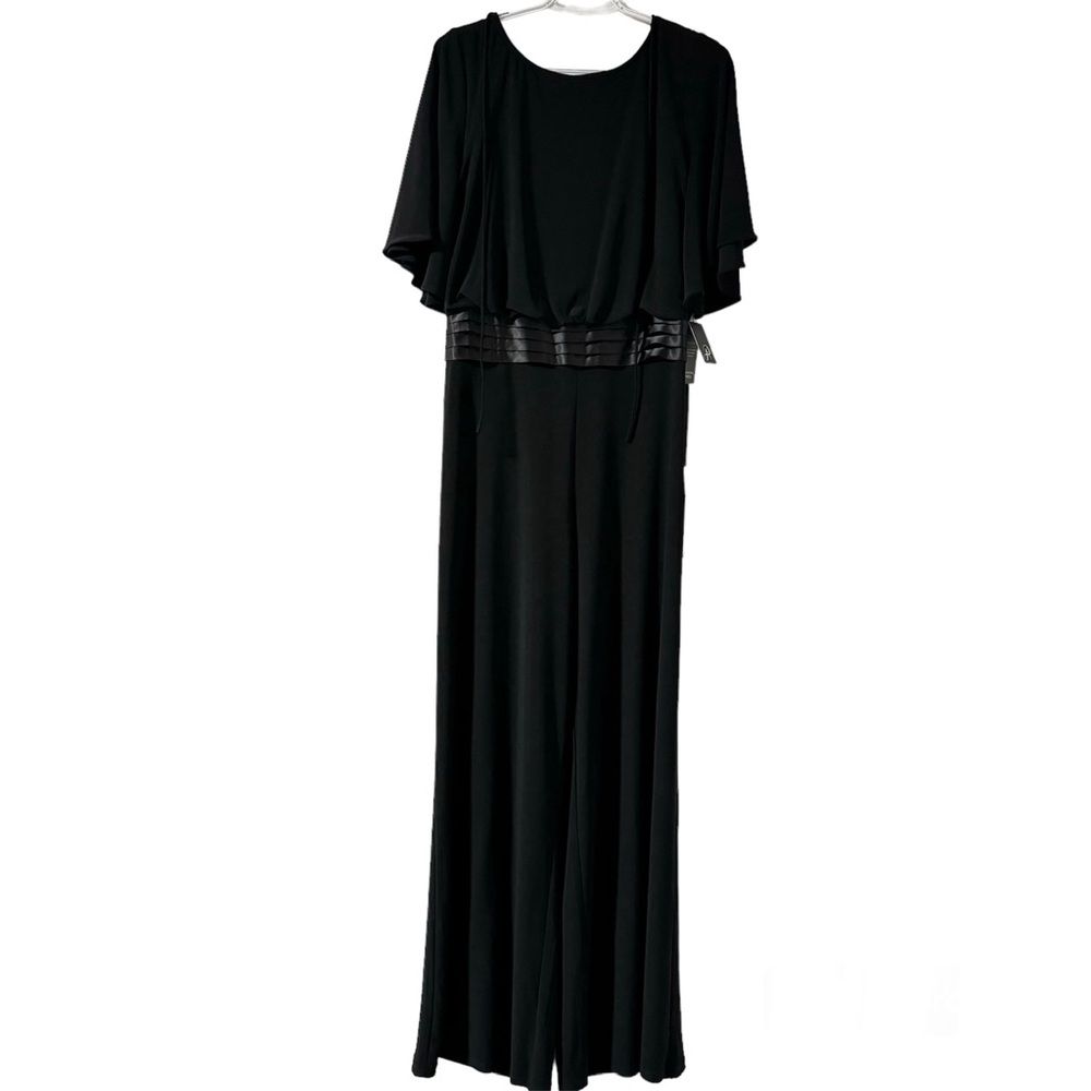 Adrianna Papell Black Short-Sleeve Jumpsuit With Waist Detail Size 12